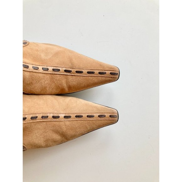 DONALD J PLINER Tan Brown Stitch Suede Pointed Toe Ankle Boots Booties, Size 6 - Picture 6 of 16